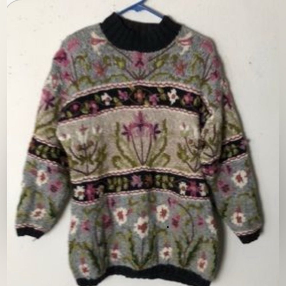 Jennifer Reed Knitted by Hand Vintage Sweater Floral Pastel Textured Medium